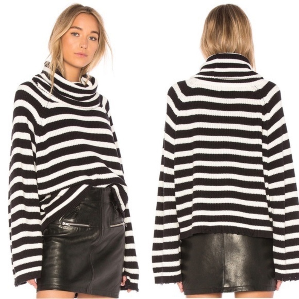 RtA Alexis Stripe Knit Sweater Black White